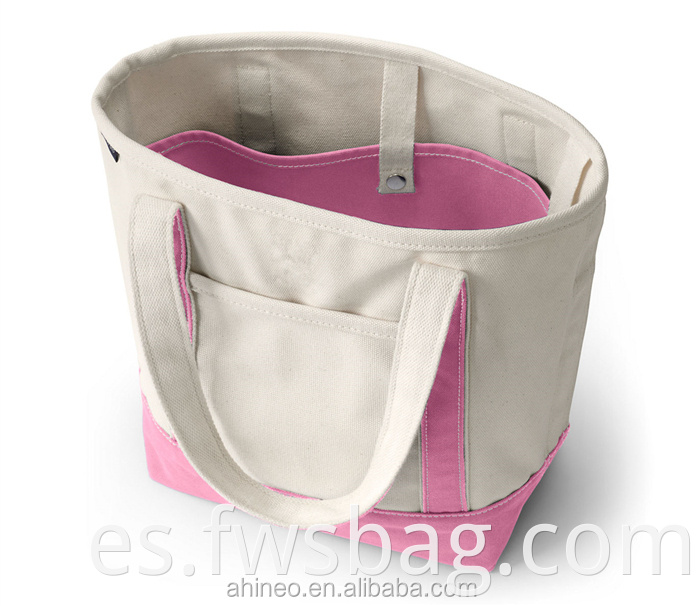 Tamaño estándar natural personalizado de dos tonos de espesor de 24 oz Bolsa de lona de algodón impresa con bolsa de compras de bolsillo exterior